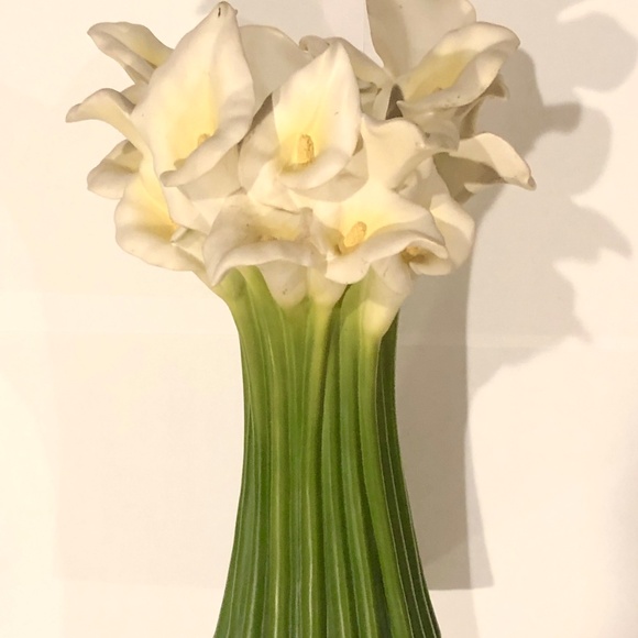 VTG Ibis & Orchid Calla Lily #301 Hand Cast Bonded Painted Marble Art Vase 13" - Picture 12 of 12